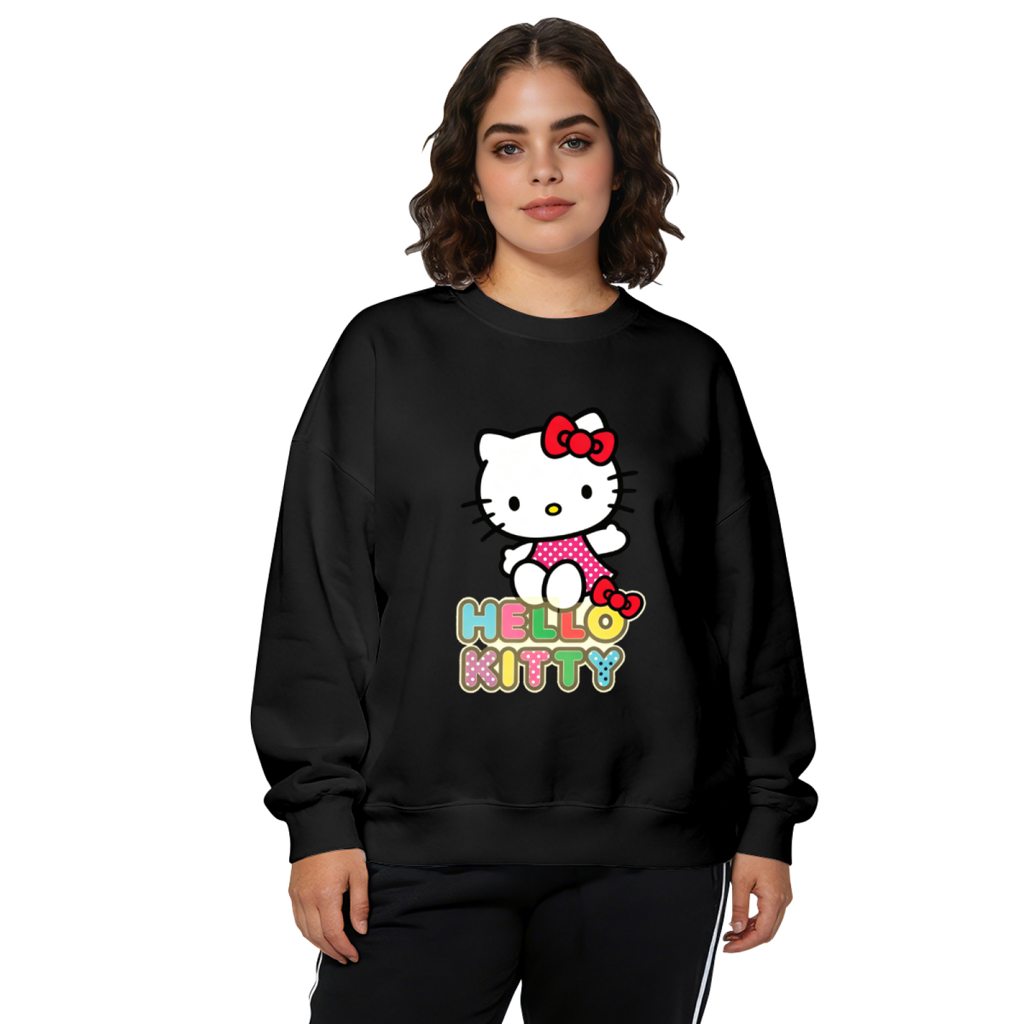 Colorful Bold Font Hello Kitty Fun Vibe Crewneck Sweatshirt
