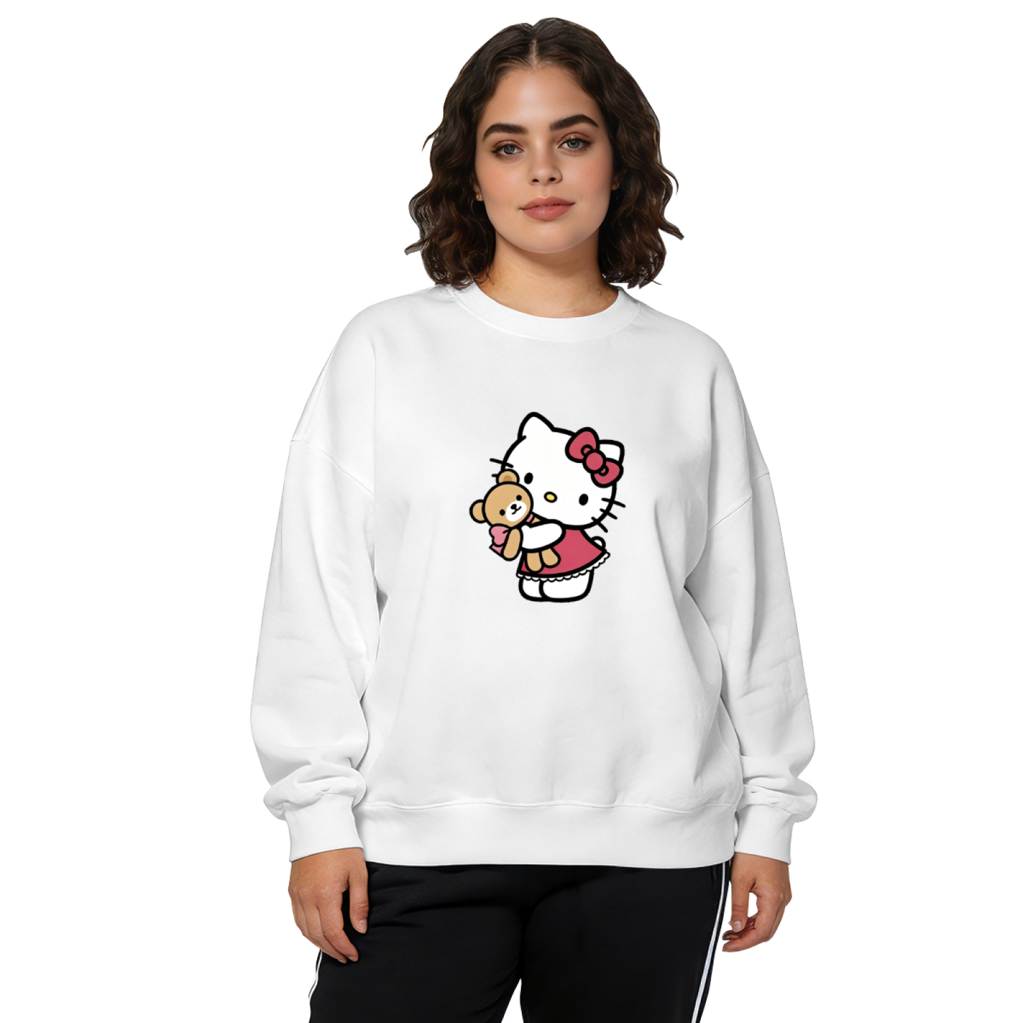 Adorable Hello Kitty With Teddy Bear Cozy Crewneck Sweatshirt