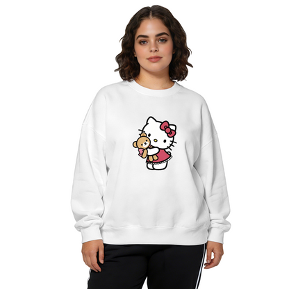 Adorable Hello Kitty With Teddy Bear Cozy Crewneck Sweatshirt