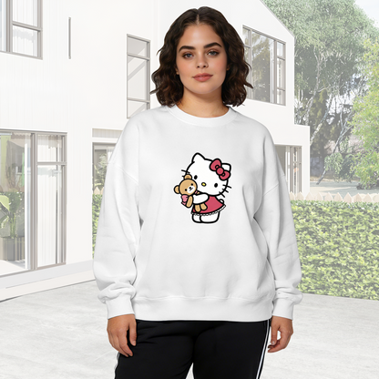 Adorable Hello Kitty With Teddy Bear Cozy Crewneck Sweatshirt
