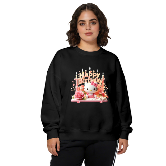 Glam Birthday Cake Hello Kitty Black Crewneck Sweatshirt