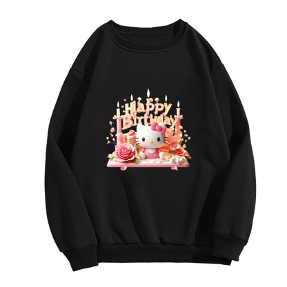Glam Birthday Cake Hello Kitty Black Crewneck Sweatshirt