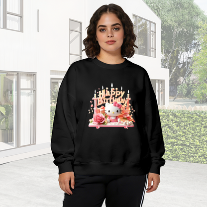 Glam Birthday Cake Hello Kitty Black Crewneck Sweatshirt