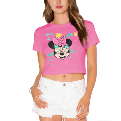 Classic Mickey Silhouette Retro Red Cropped Short?Sleeve Top