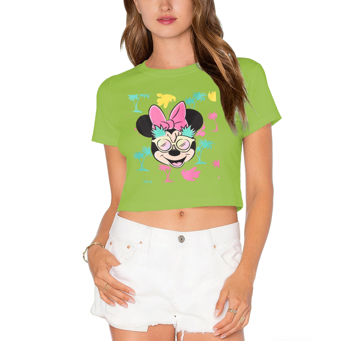 Classic Mickey Silhouette Retro Red Cropped Short?Sleeve Top