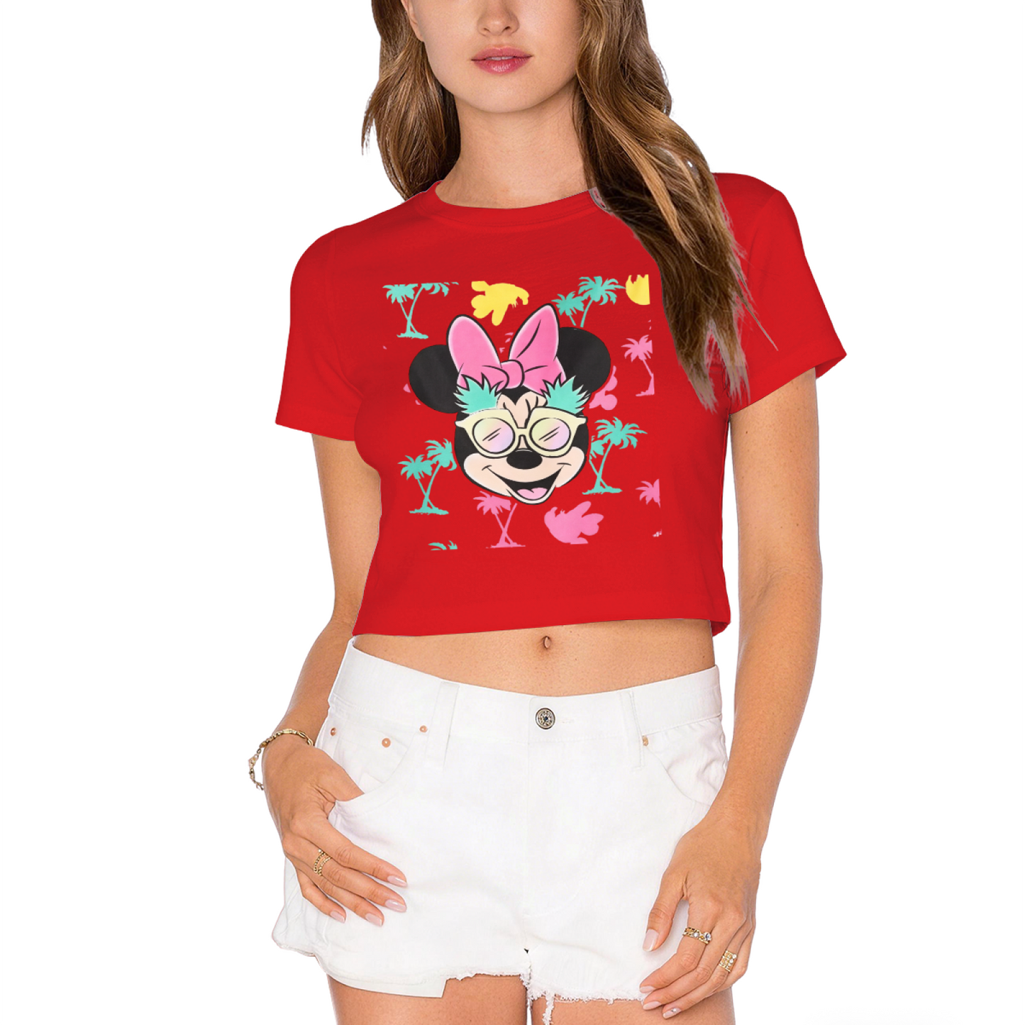 Classic Mickey Silhouette Retro Red Cropped Short?Sleeve Top