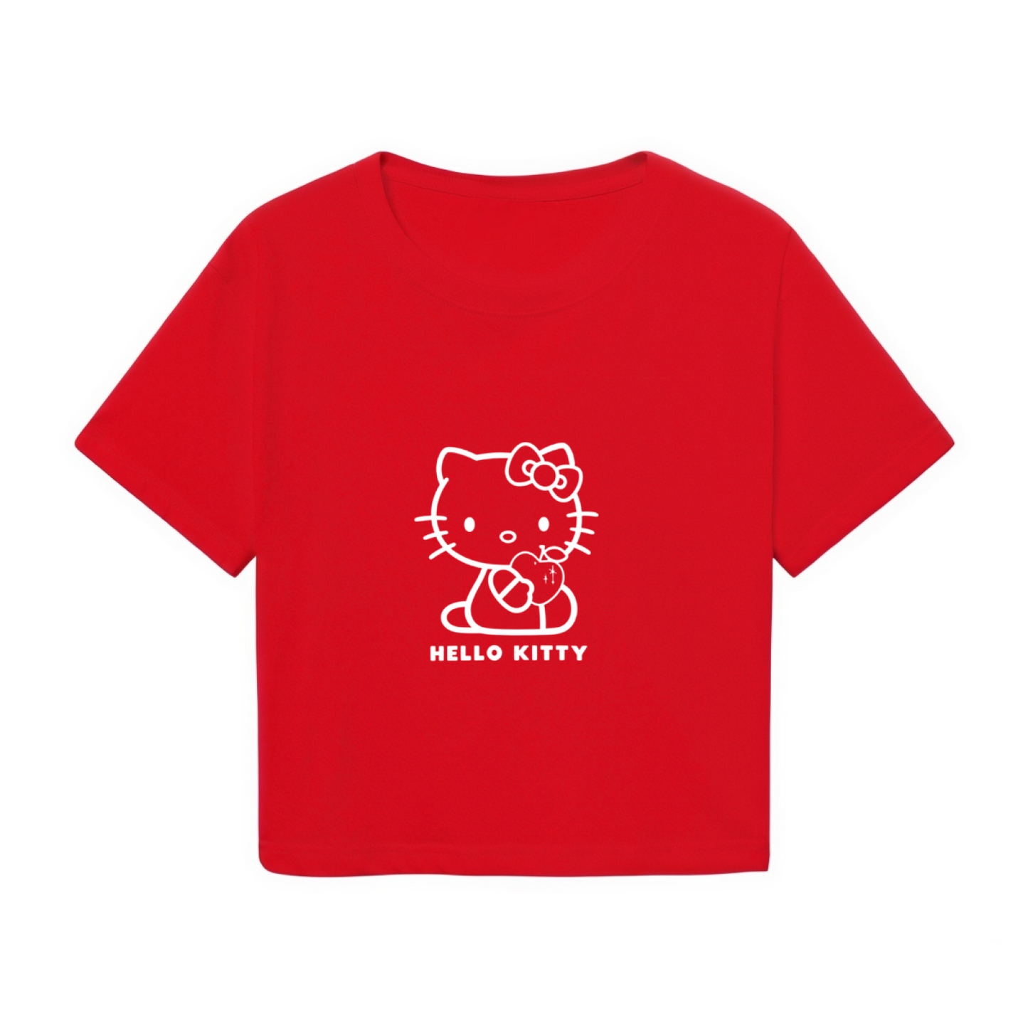 Minimal Outline Hello Kitty Red Cropped Top Cute Sanrio Y2K Crop Tee