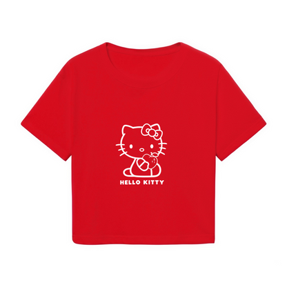Minimal Outline Hello Kitty Red Cropped Top Cute Sanrio Y2K Crop Tee
