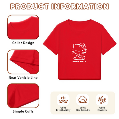 Minimal Outline Hello Kitty Red Cropped Top Cute Sanrio Y2K Crop Tee