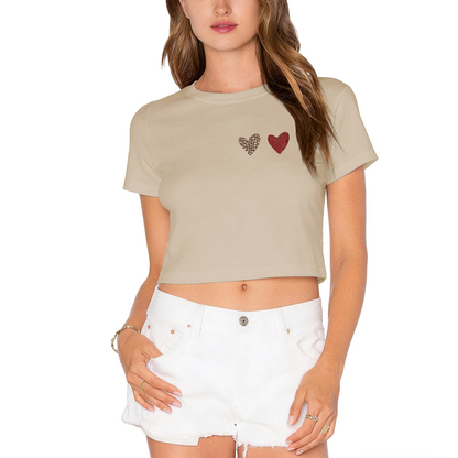 Leopard & Red Mini Hearts Minimal Black Crop Tee