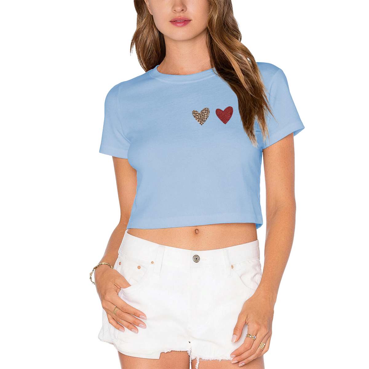 Leopard & Red Mini Hearts Minimal Black Crop Tee