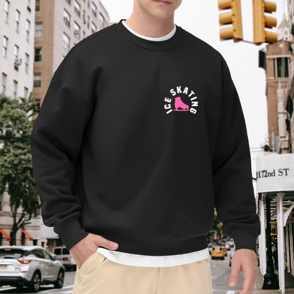 Ice Skating Pink Figure Skate Crewneck Sweatshirt | Winter Sport Minimalist Graphic Pullover, Skater Gift Top