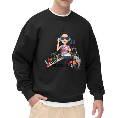 Musicians DJ Keyboard Guitar Colorful Collage Crewneck Sweatshirt | Music Lover Paint Splatter Pullover, Artist Gift