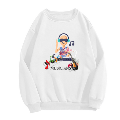 Musicians DJ Keyboard Guitar Colorful Collage Crewneck Sweatshirt | Music Lover Paint Splatter Pullover, Artist Gift