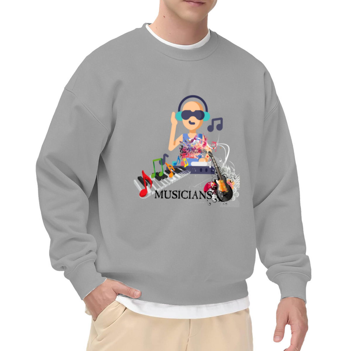 Musicians DJ Keyboard Guitar Colorful Collage Crewneck Sweatshirt | Music Lover Paint Splatter Pullover, Artist Gift