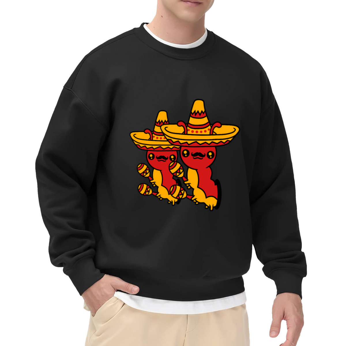Sombrero Maracas Fiesta Crewneck Sweatshirt, Cartoon Cinco De Mayo Pullover, Mexican Party Gift