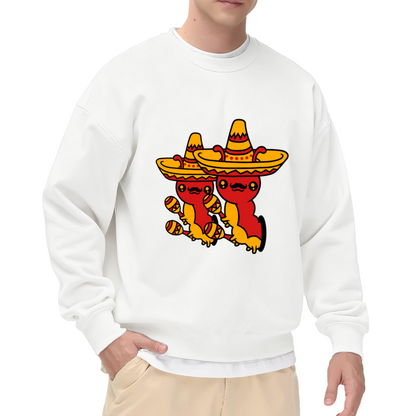 Sombrero Maracas Fiesta Crewneck Sweatshirt, Cartoon Cinco De Mayo Pullover, Mexican Party Gift