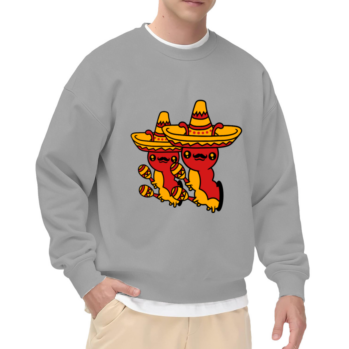 Sombrero Maracas Fiesta Crewneck Sweatshirt, Cartoon Cinco De Mayo Pullover, Mexican Party Gift