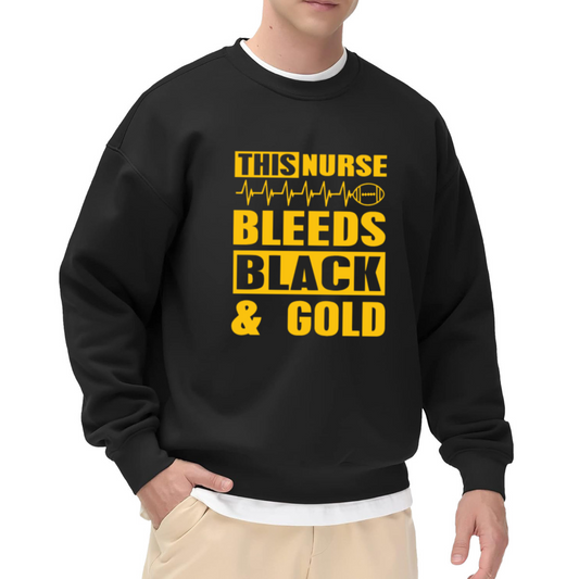This Nurse Bleeds Black & Gold Crewneck Sweatshirt - Football Nurse EKG Graphic, Game Day Pullover, Nurse Gift for Her