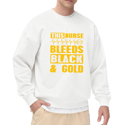 This Nurse Bleeds Black & Gold Crewneck Sweatshirt - Football Nurse EKG Graphic, Game Day Pullover, Nurse Gift for Her