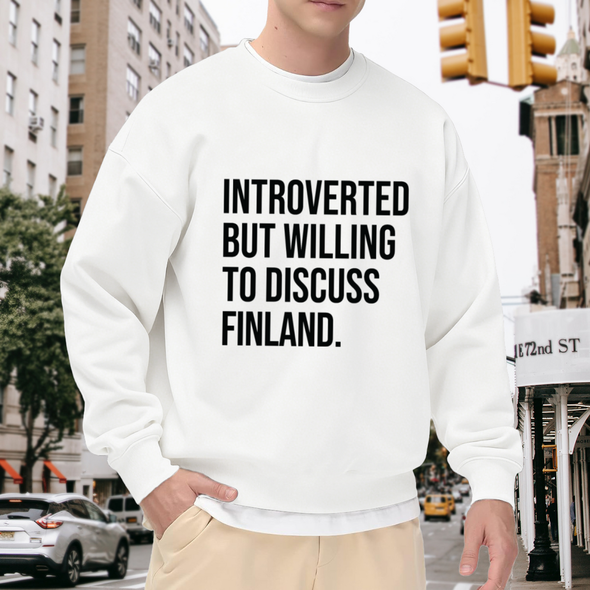 Introverted But Willing To Discuss Finland Funny Introvert Crewneck Sweatshirt | Dry Humor Pullover, Finland Fan Gift