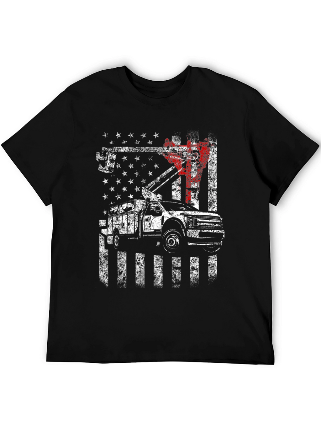 Lineman American Flag Truck Black T-Shirt