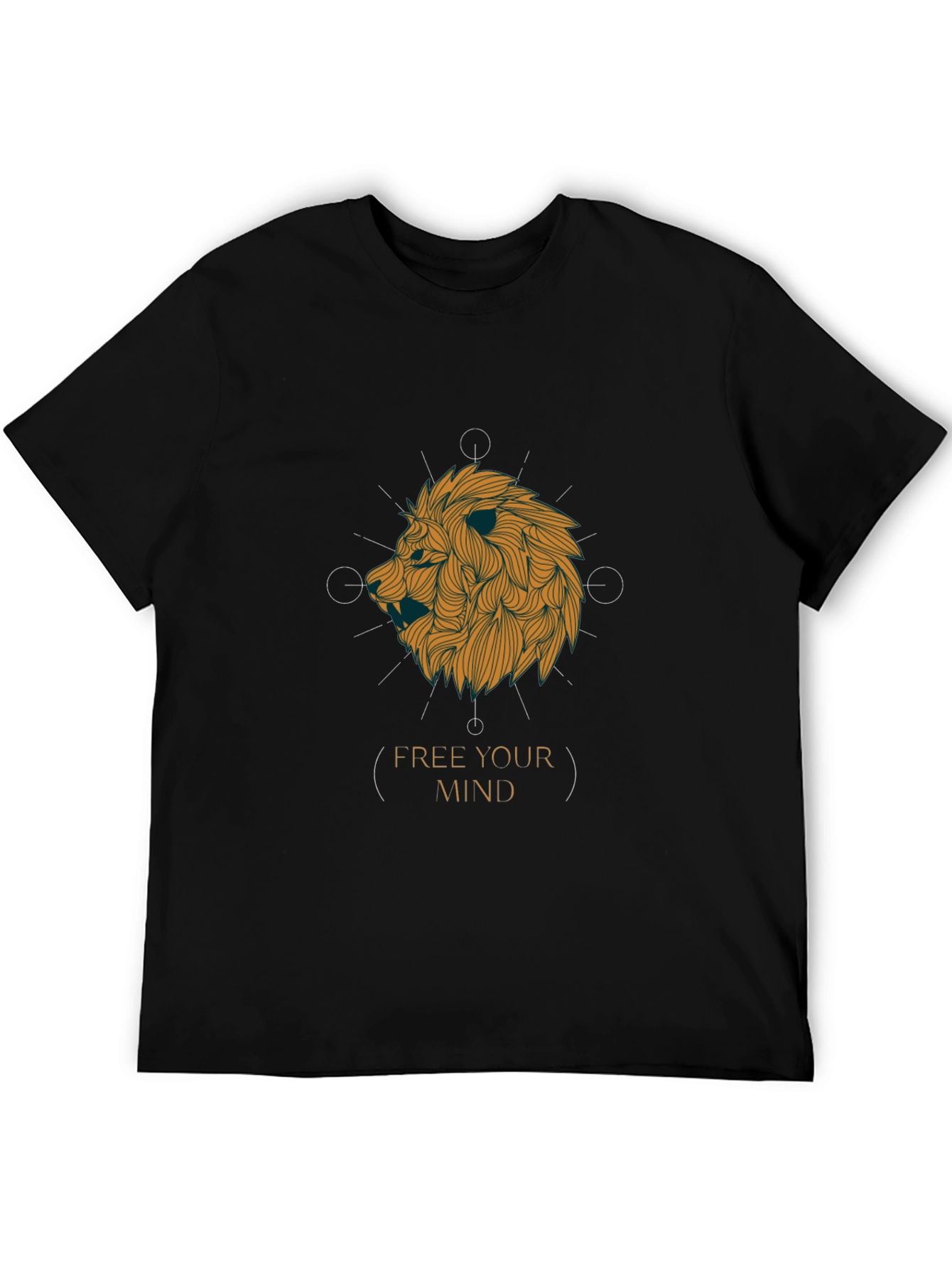 Lion Head Graphic Print Black T-Shirt - Free Your Mind