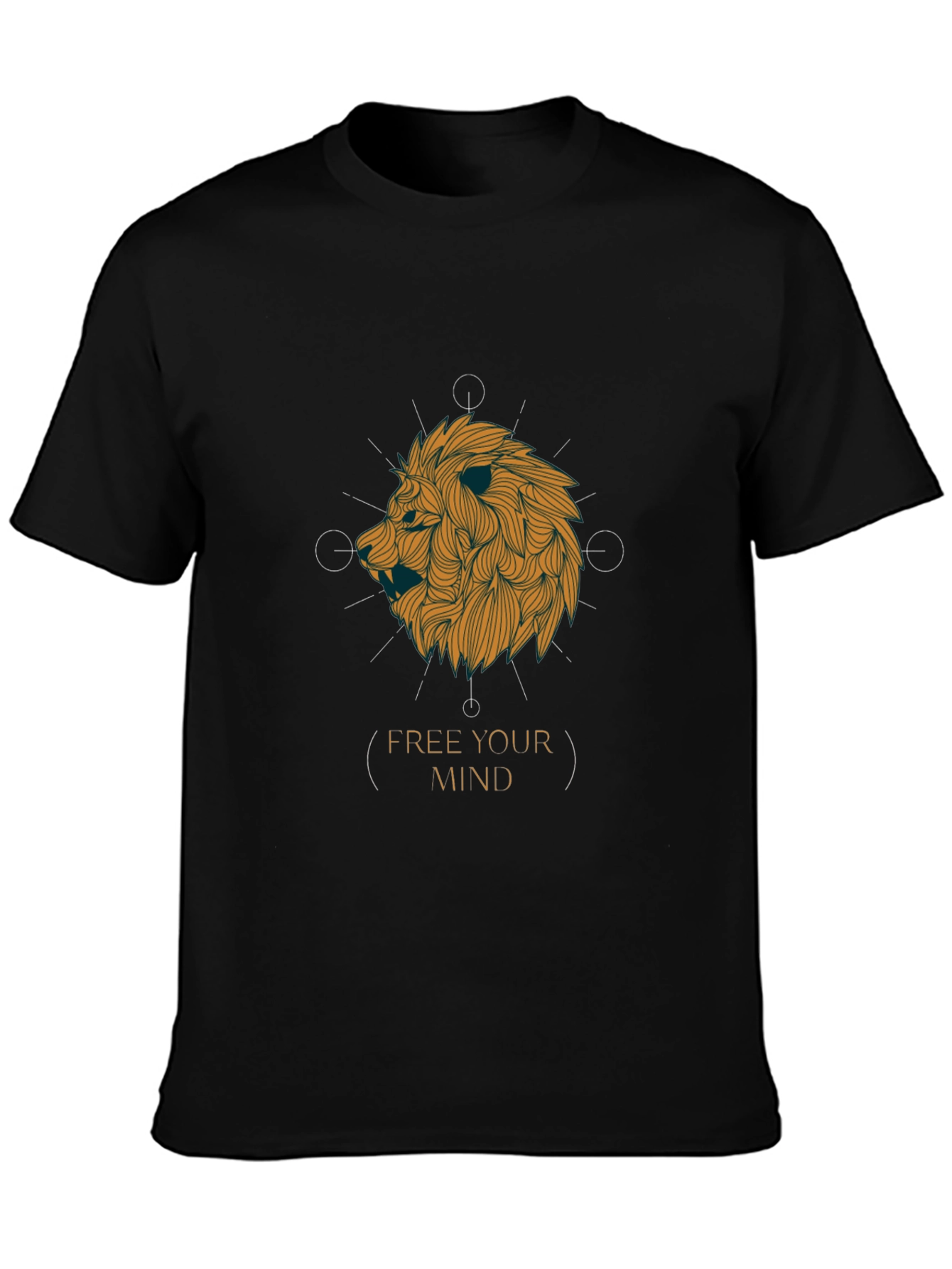 Lion Head Graphic Print Black T-Shirt - Free Your Mind