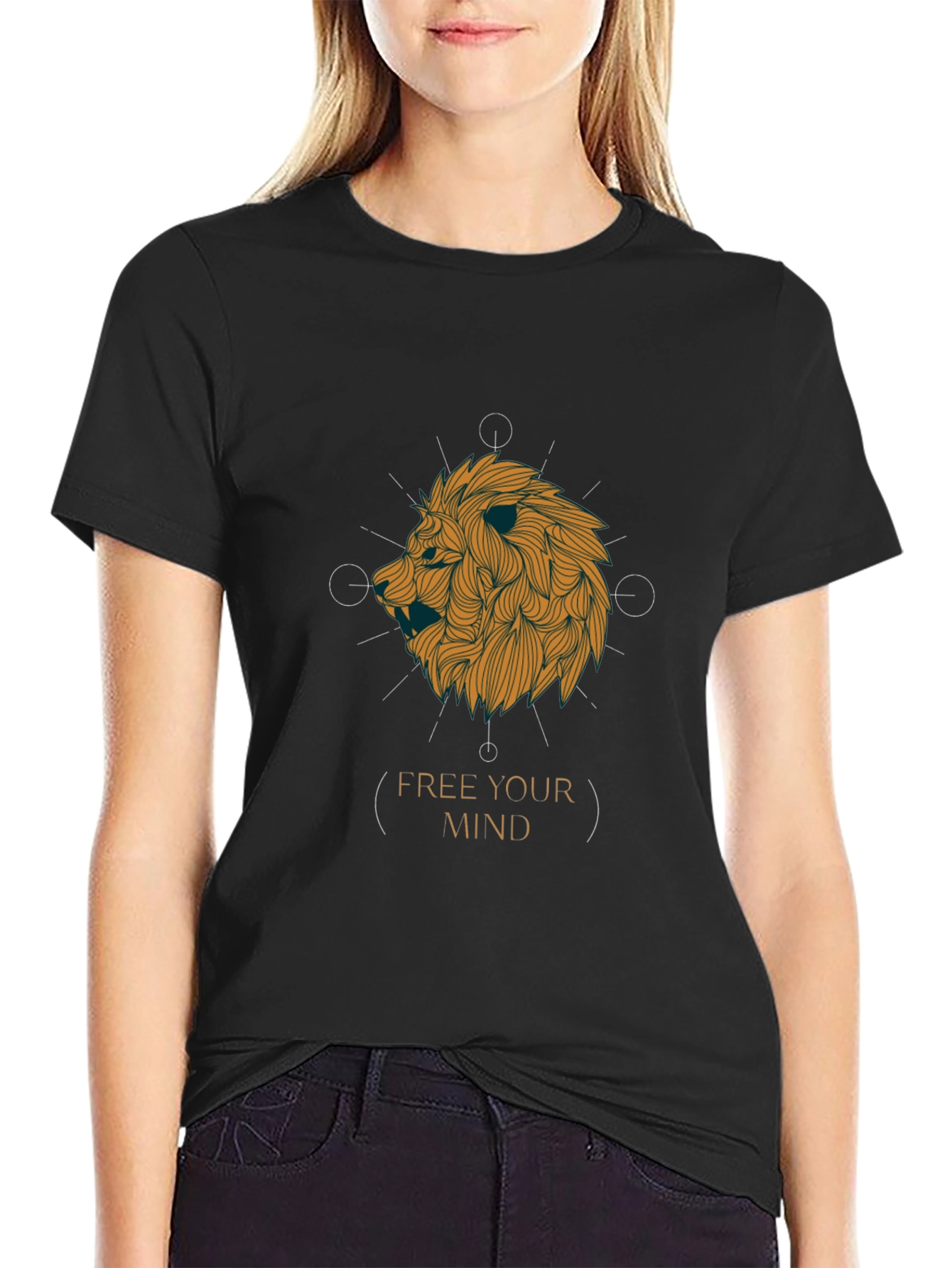 Lion Head Graphic Print Black T-Shirt - Free Your Mind