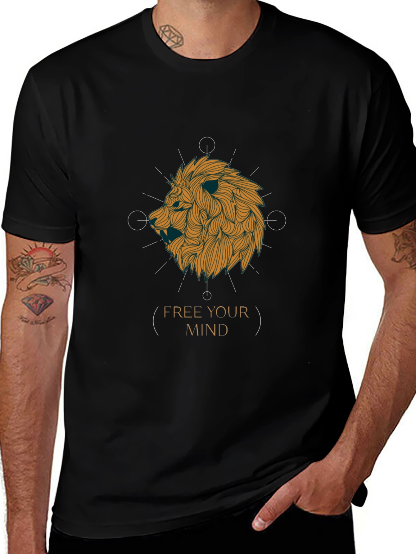 Lion Head Graphic Print Black T-Shirt - Free Your Mind
