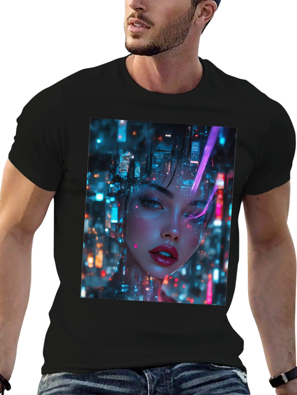 Cyberpunk Girl Black T-Shirt