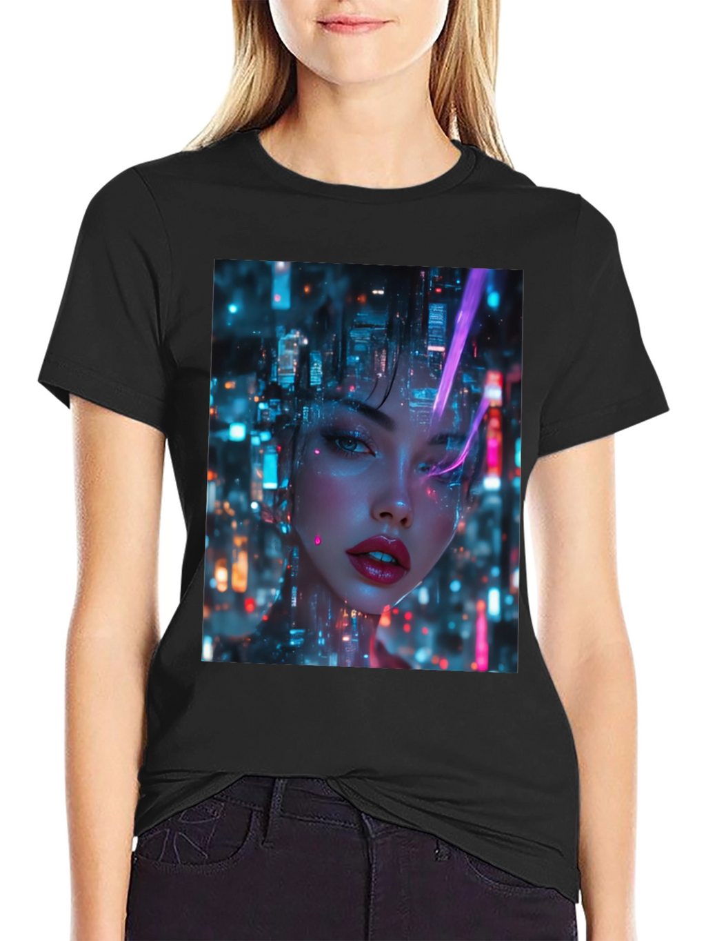 Cyberpunk Girl Black T-Shirt