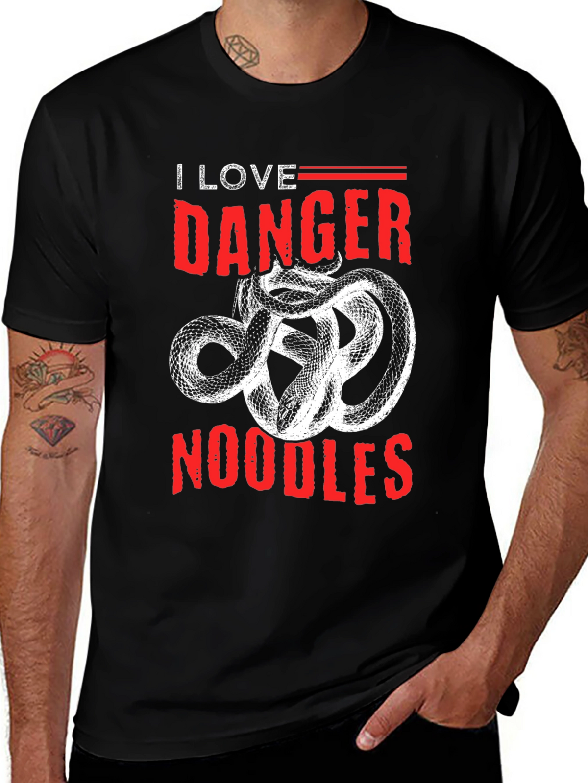 I Love Danger Noodles T-Shirt - Snake Graphic Tee