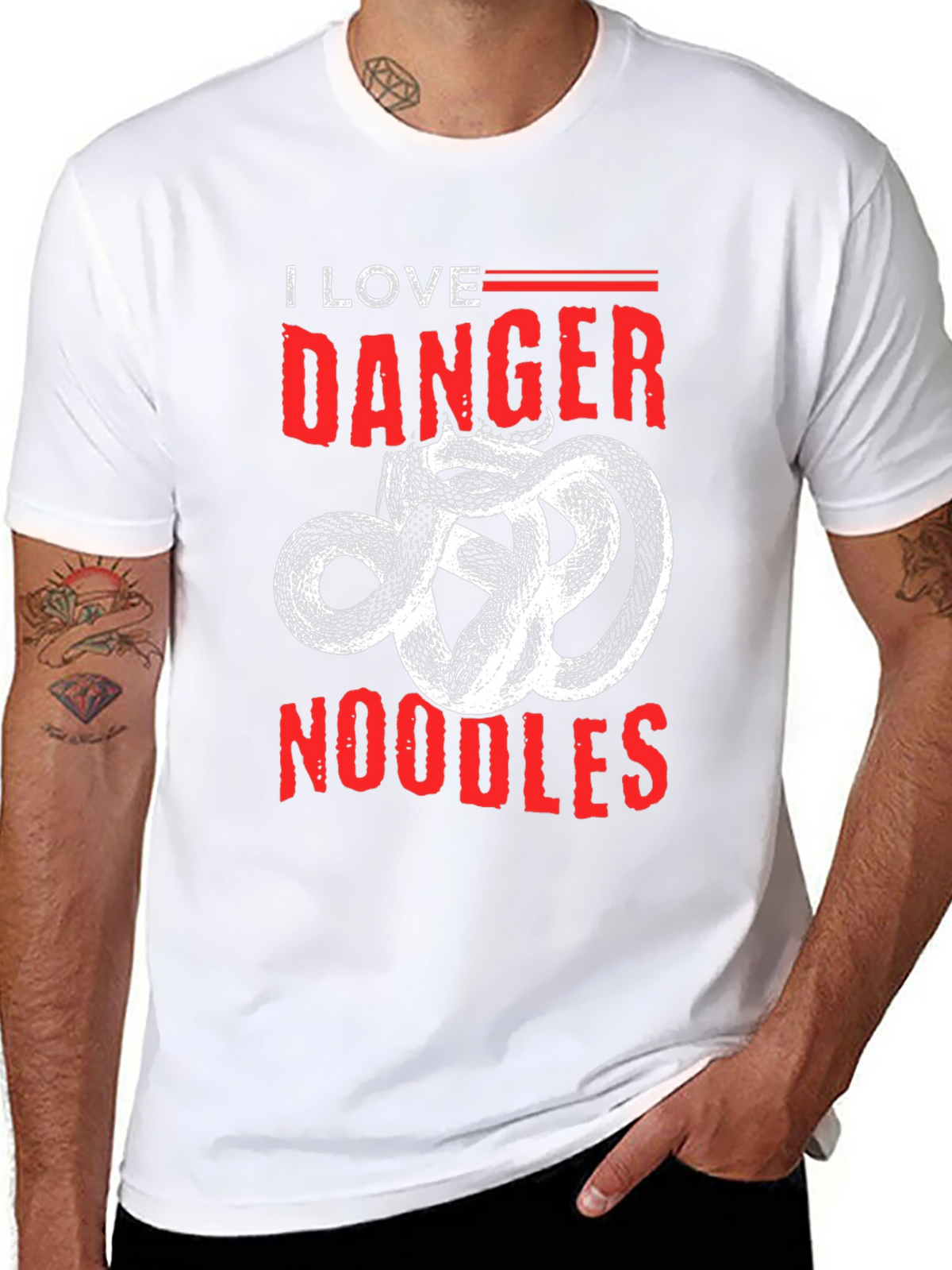 I Love Danger Noodles T-Shirt - Snake Graphic Tee