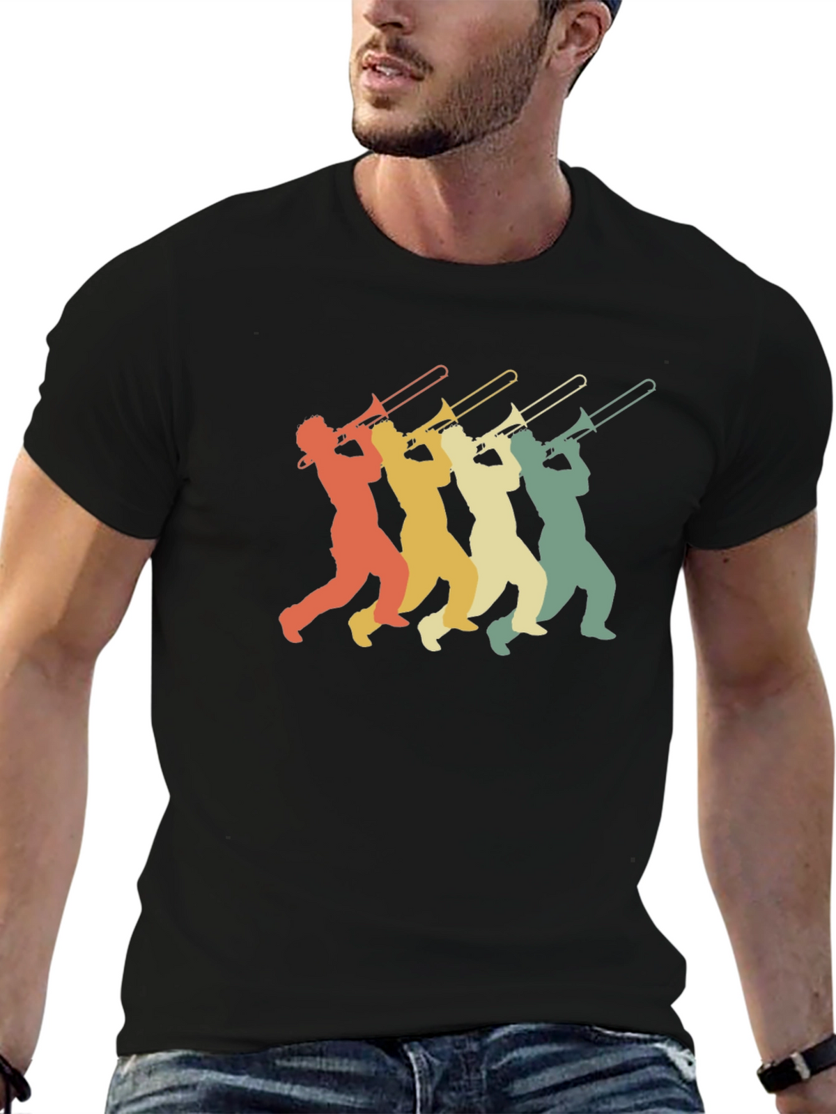 Retro Trombone Player Graphic T-Shirt