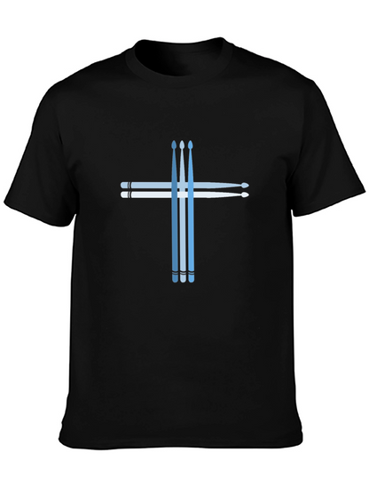 Drumstick Cross Graphic Tee - Black Cotton T-Shirt