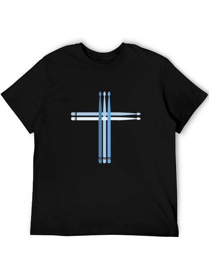 Drumstick Cross Graphic Tee - Black Cotton T-Shirt