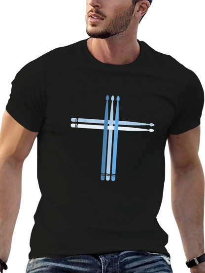 Drumstick Cross Graphic Tee - Black Cotton T-Shirt
