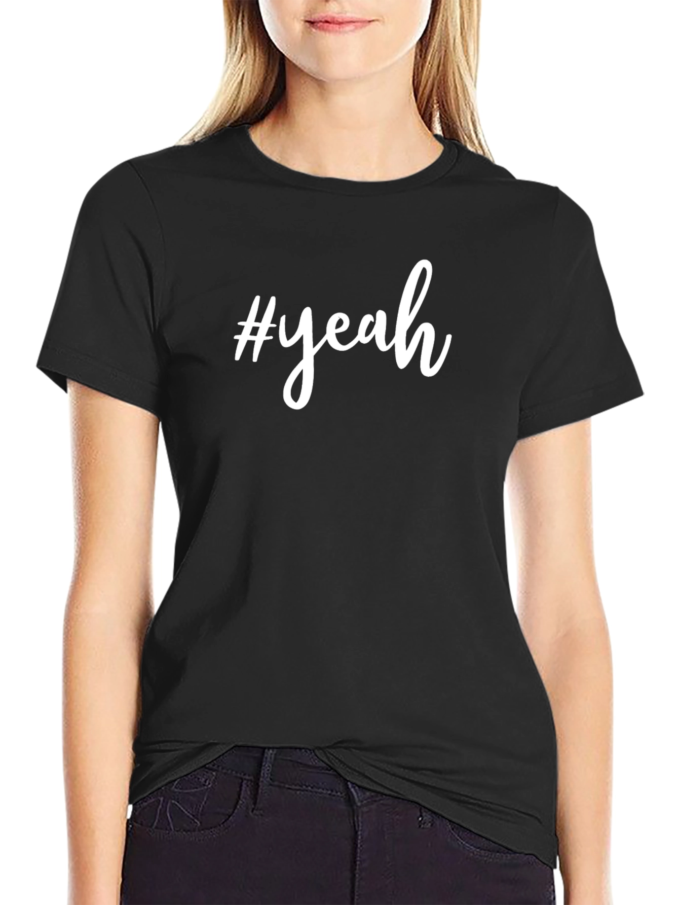 #yeah Black Cotton Graphic Tee - Casual Style