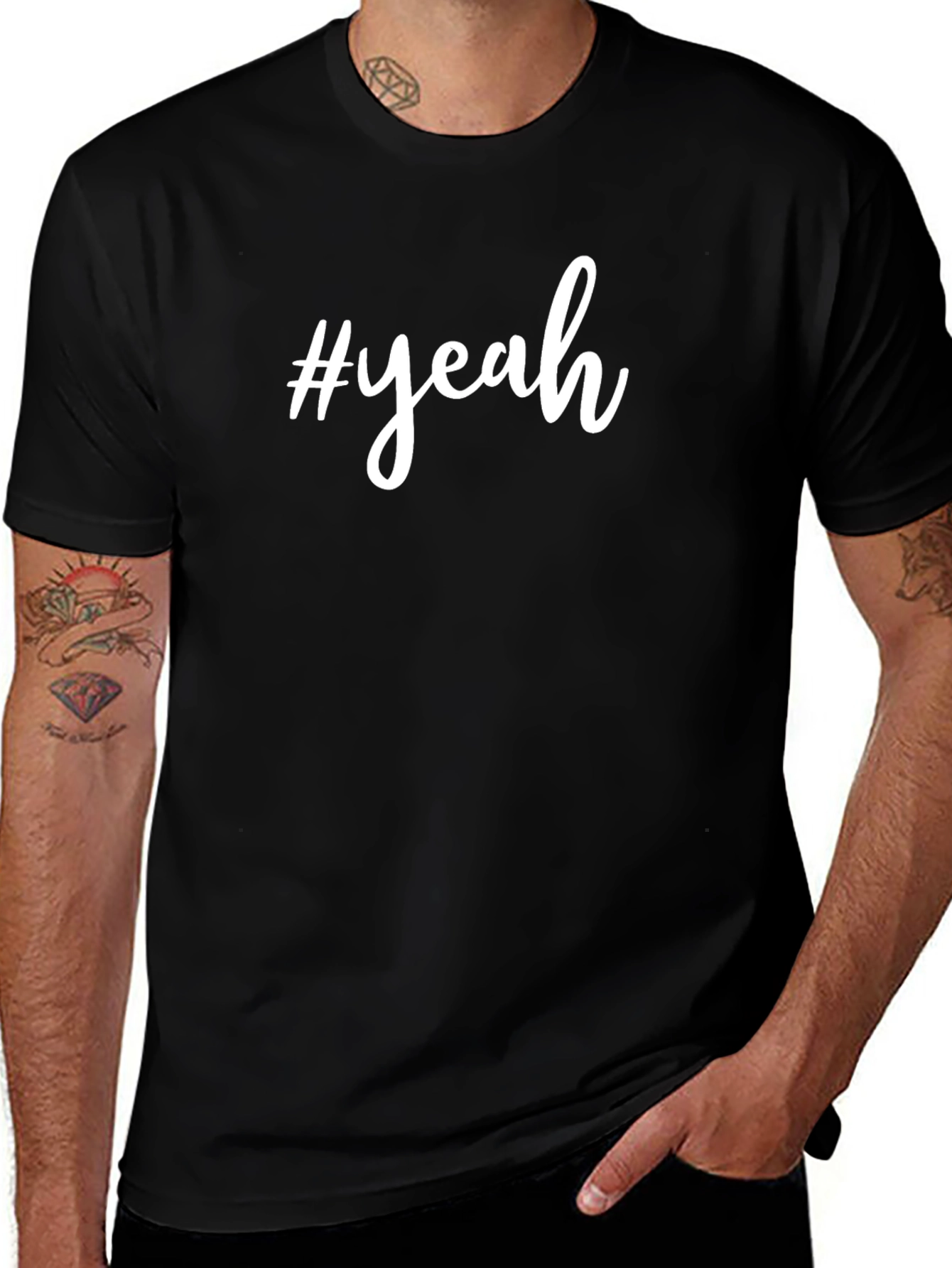 #yeah Black Cotton Graphic Tee - Casual Style