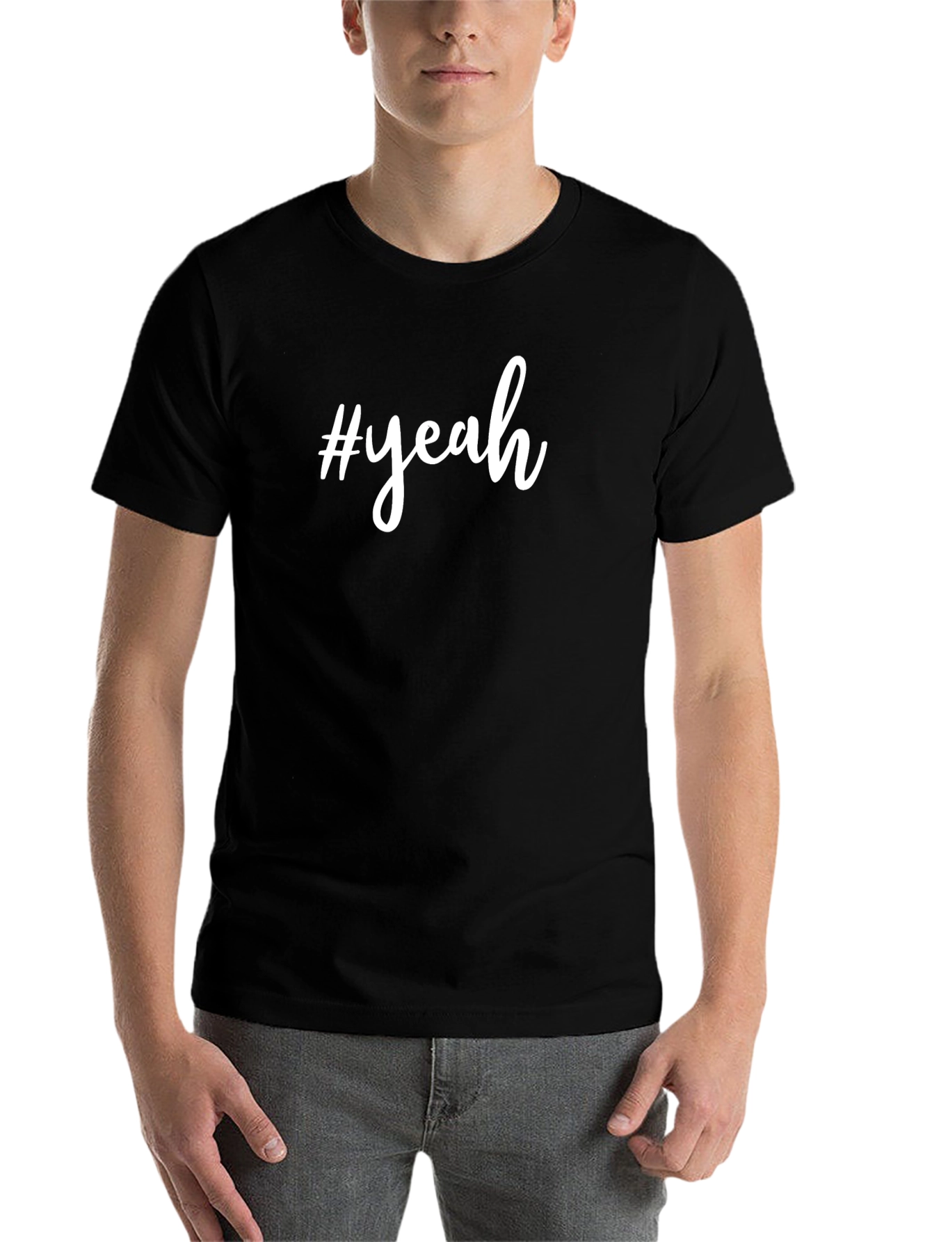 #yeah Black Cotton Graphic Tee - Casual Style