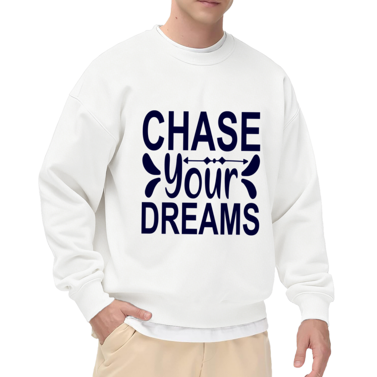 Chase Your Dreams Bold Typography Motivational Crewneck Sweatshirt, Inspirational Quote Graphic Pullover, Positive Mindset Gift Idea