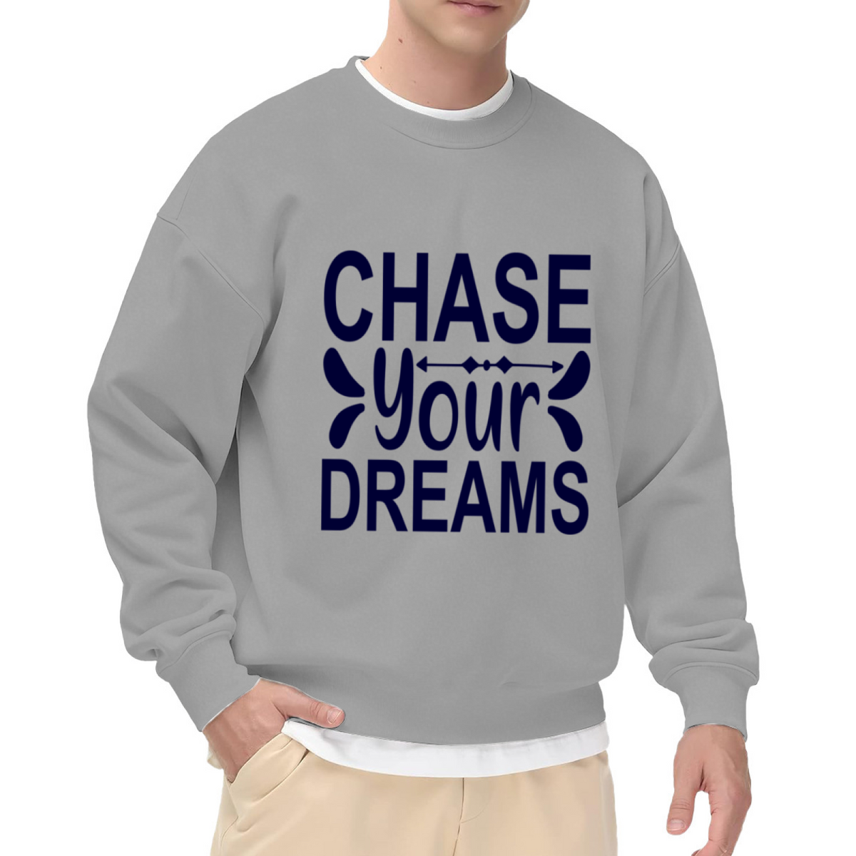 Chase Your Dreams Bold Typography Motivational Crewneck Sweatshirt, Inspirational Quote Graphic Pullover, Positive Mindset Gift Idea