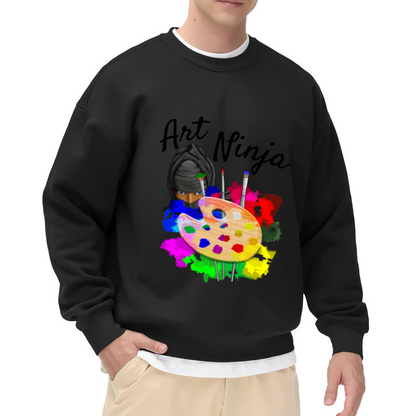 Art Ninja Sweatshirt | Cartoon Painter Palette Graphic Crewneck, Colorful Watercolor Pullover Top, Art Teacher Gift for Artists Creatives