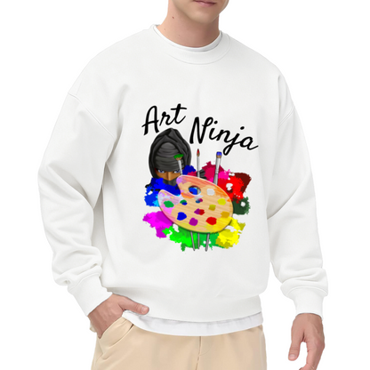 Art Ninja Sweatshirt | Cartoon Painter Palette Graphic Crewneck, Colorful Watercolor Pullover Top, Art Teacher Gift for Artists Creatives