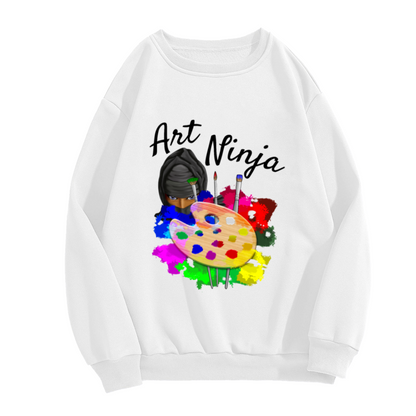 Art Ninja Sweatshirt | Cartoon Painter Palette Graphic Crewneck, Colorful Watercolor Pullover Top, Art Teacher Gift for Artists Creatives