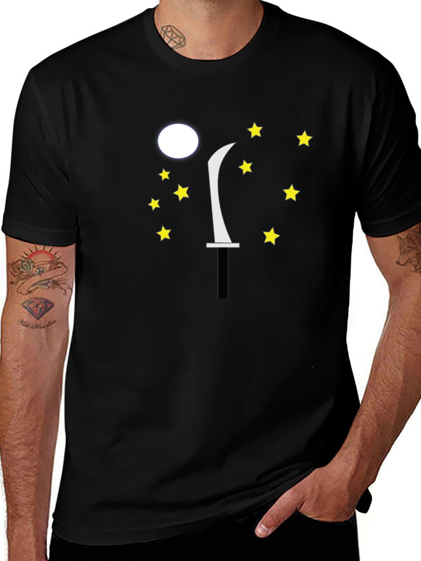 Moon Sword Star Graphic Black T-Shirt