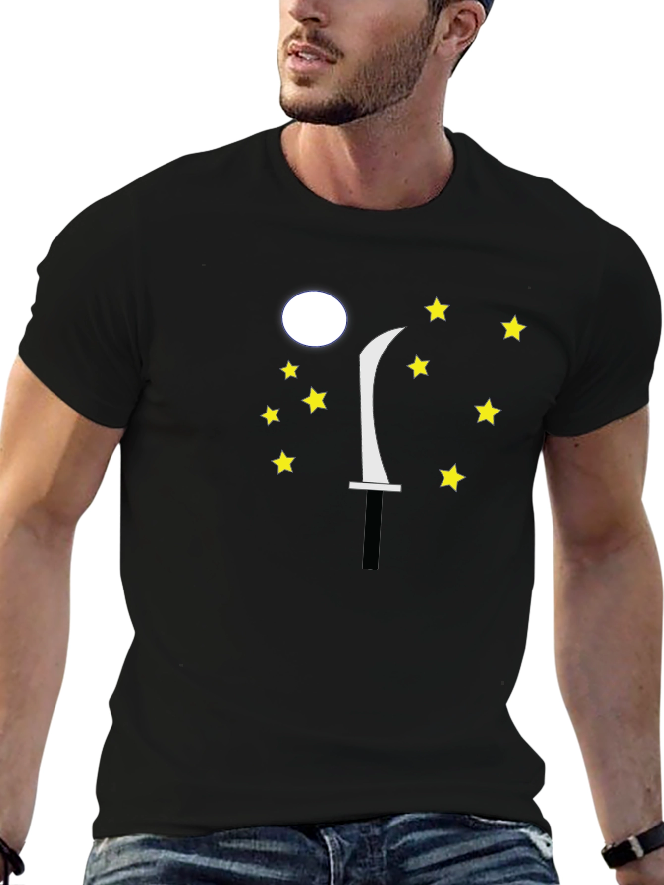 Moon Sword Star Graphic Black T-Shirt