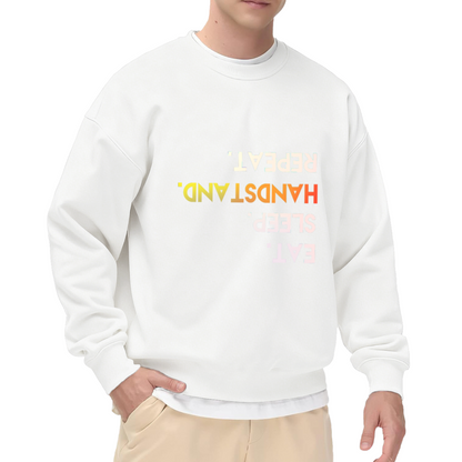 Eat Sleep Handstand Repeat Crewneck Sweatshirt | Funny Handstand Lover Pullover, Gradient Lettering Graphic Top, Fitness Gift