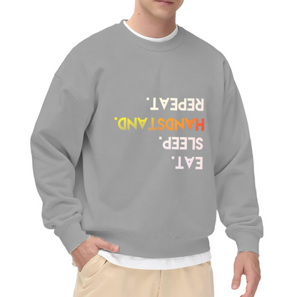 Eat Sleep Handstand Repeat Crewneck Sweatshirt | Funny Handstand Lover Pullover, Gradient Lettering Graphic Top, Fitness Gift